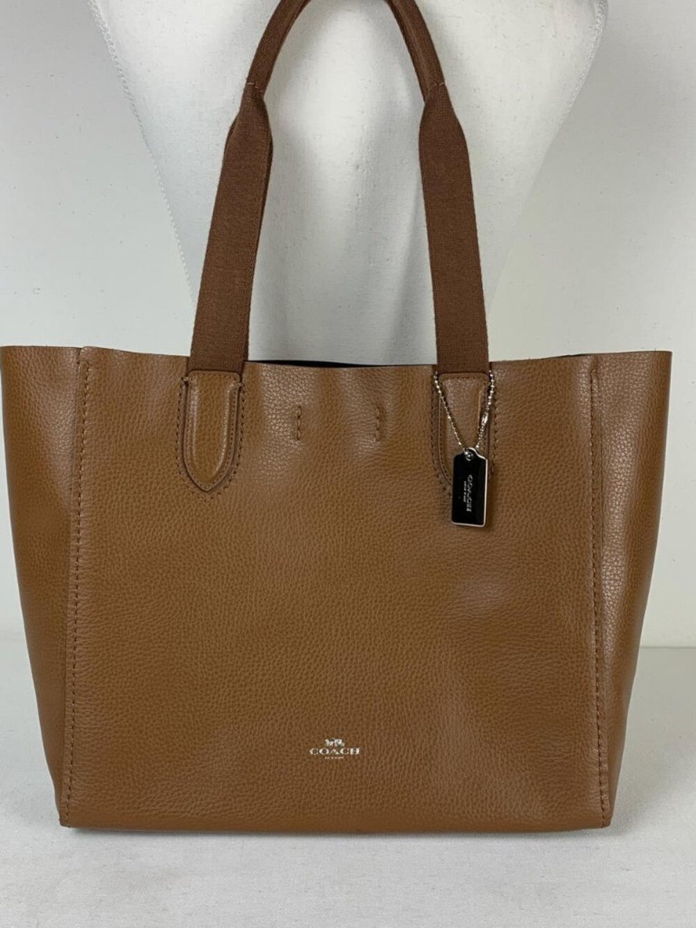 Coach Brown Derby Tote - Pebbled Leather, Snap Closure, Spacious Interior